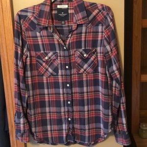 American Eagle plaid  button snaps size S